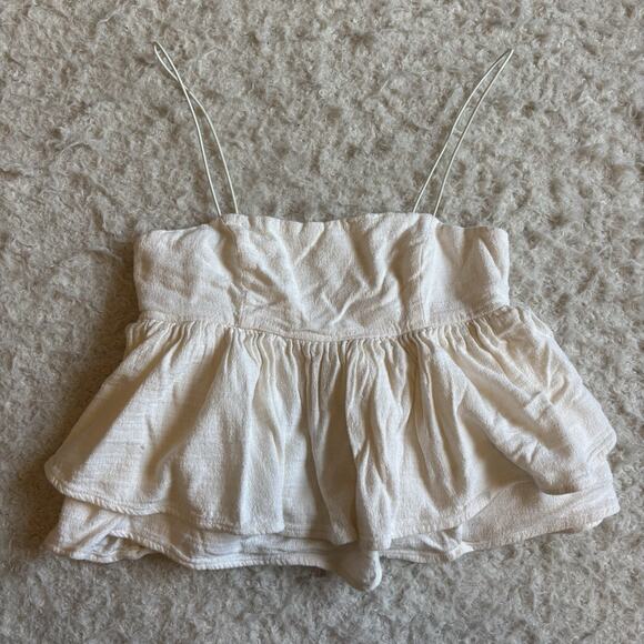 Urban Outfitters Womens Cream Ruffle Peplum Tank Blouse Flowy Size Small Fairy - Picture 3 of 7